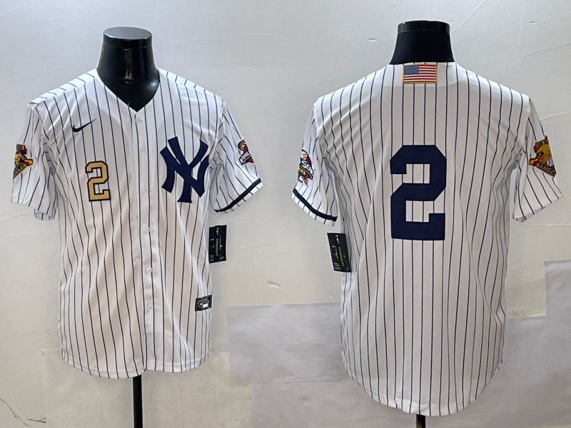 Men New York Yankees #2 No Name White Stripe Throwback Game 2025 Nike MLB Jersey style 4
